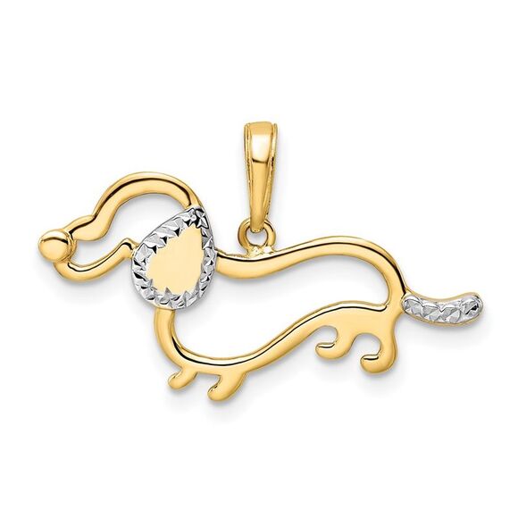 14k Yellow Gold & White Rhodium Diamond-cut Dachshund Pendant